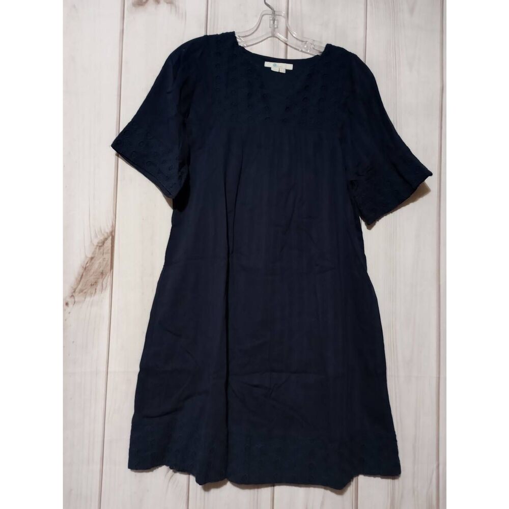 Boden Dress Ladies 2 Navy Eyelet Short Sleeve Knee Length